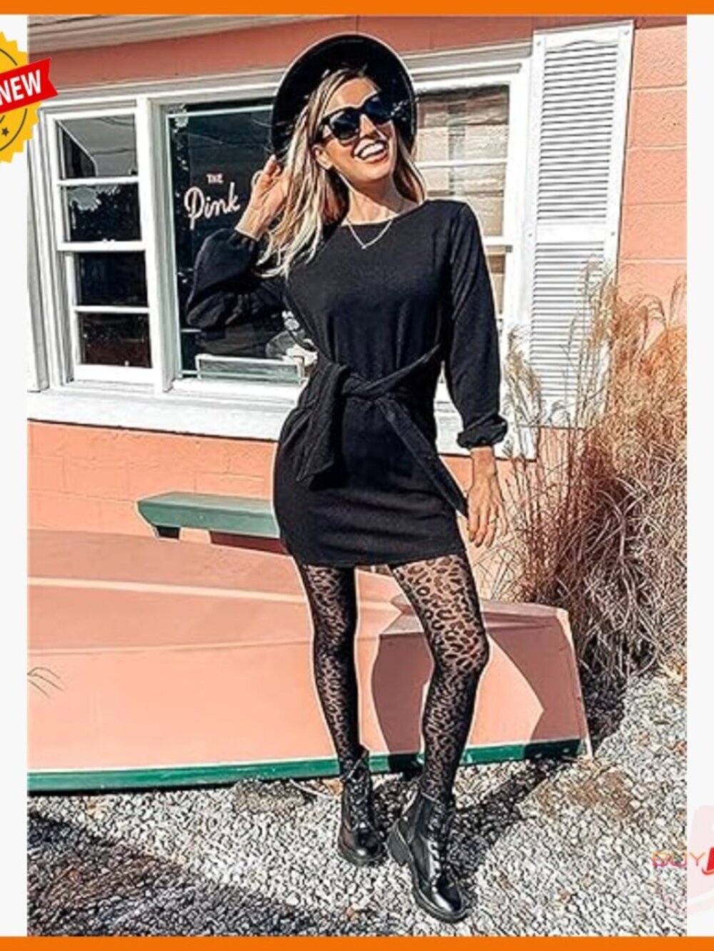 Long Sleeve Knit Cocktail Dress with Tie Waist and Lantern Sleeves - Picture 3 of 7